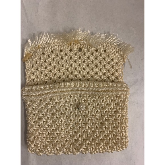 Vintage Women's White/Ivory Macrame Clutch with Fringe - Picture 3 of 7